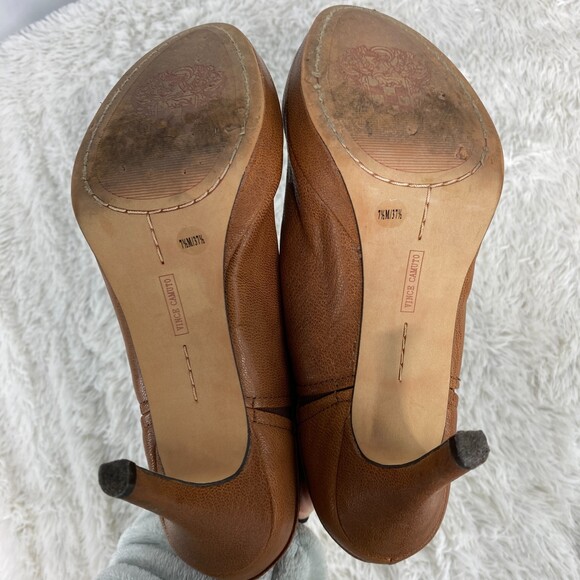 Vince Camuto VC-Elaina Warm Brown Leather Gold Side Buckle Heel Booties 7.5 - Picture 9 of 11